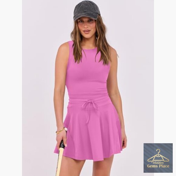 Sleeveless Athletic Romper Dress with Built-in Shorts and Pockets - Picture 4 of 7
